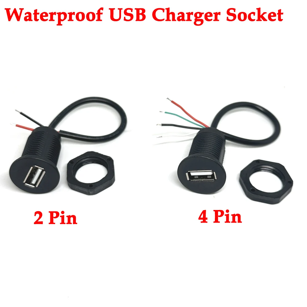 

2Pin 4Pin USB 2.0 Female Power Jack 24V 5A/2A Charging Port Connector Data Interface with Cable USB Charger Socket New models