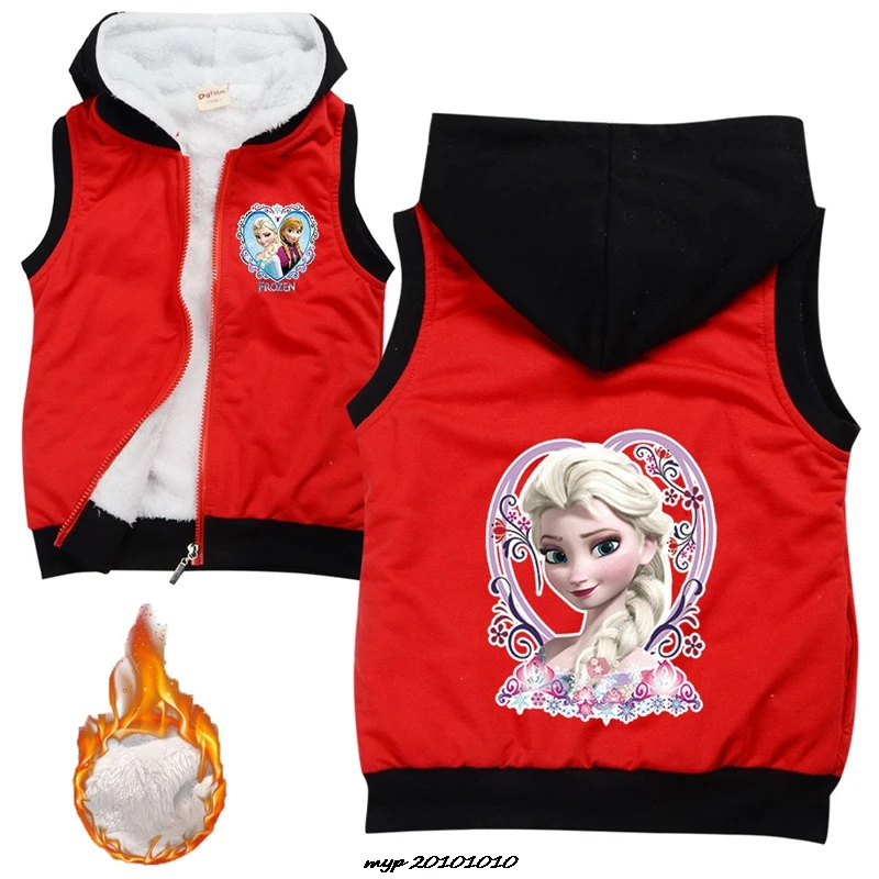 Frozen Elsa Teenagers Children Jacket Vests Warm Autumn Winter Boys Girls Parent-Child Coat Waistcoat Kids Hooded Outerwear