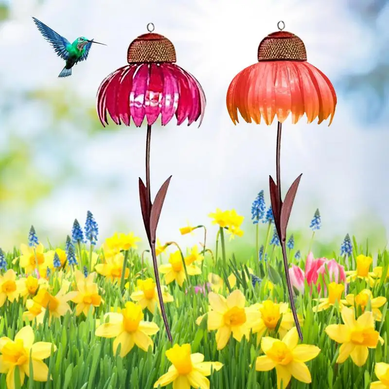 Mangiatoia per colibrì mangiatoia per uccelli in piedi Coneflower mangiatoie per uccelli in metallo Cornflower per la decorazione esterna del giardino dell'iarda di casa