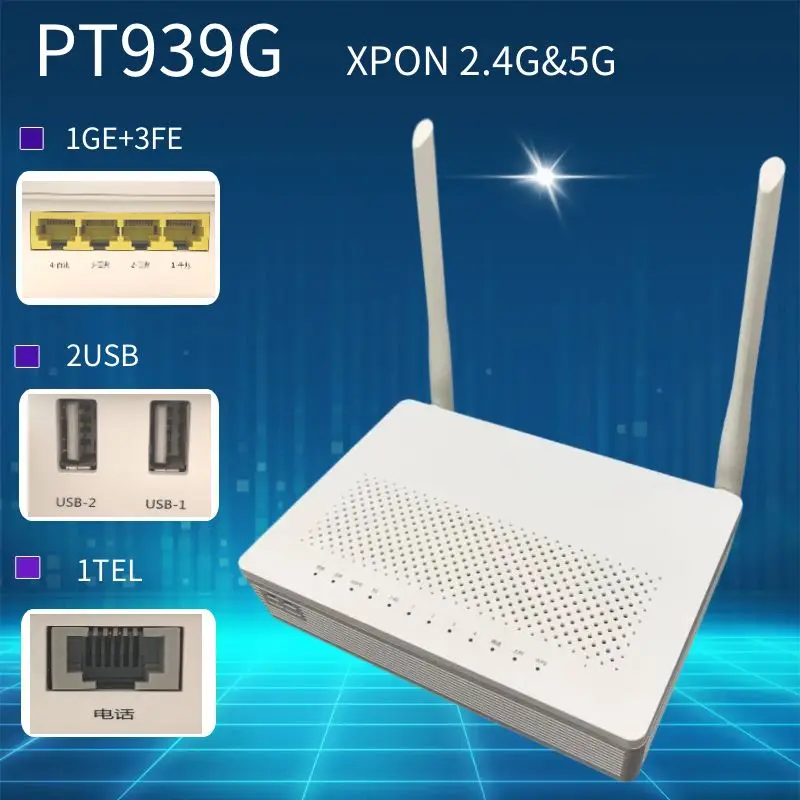 

3/4/5pcs/lot PT939G 5G XPON ONU 1GE+3FE+2USB+TEL 2.4G&5G WIFI AC Dual Band Router EPON/GPON ONT ONU Used Without power