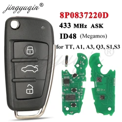 jingyuqin 8P0837220D Remote Car Key For Audi A1 A3 TT S1 S3 Q3 2005+ 433Mhz ASK ID48 Chip 8P0 837 220 D Flip Key Fob Control