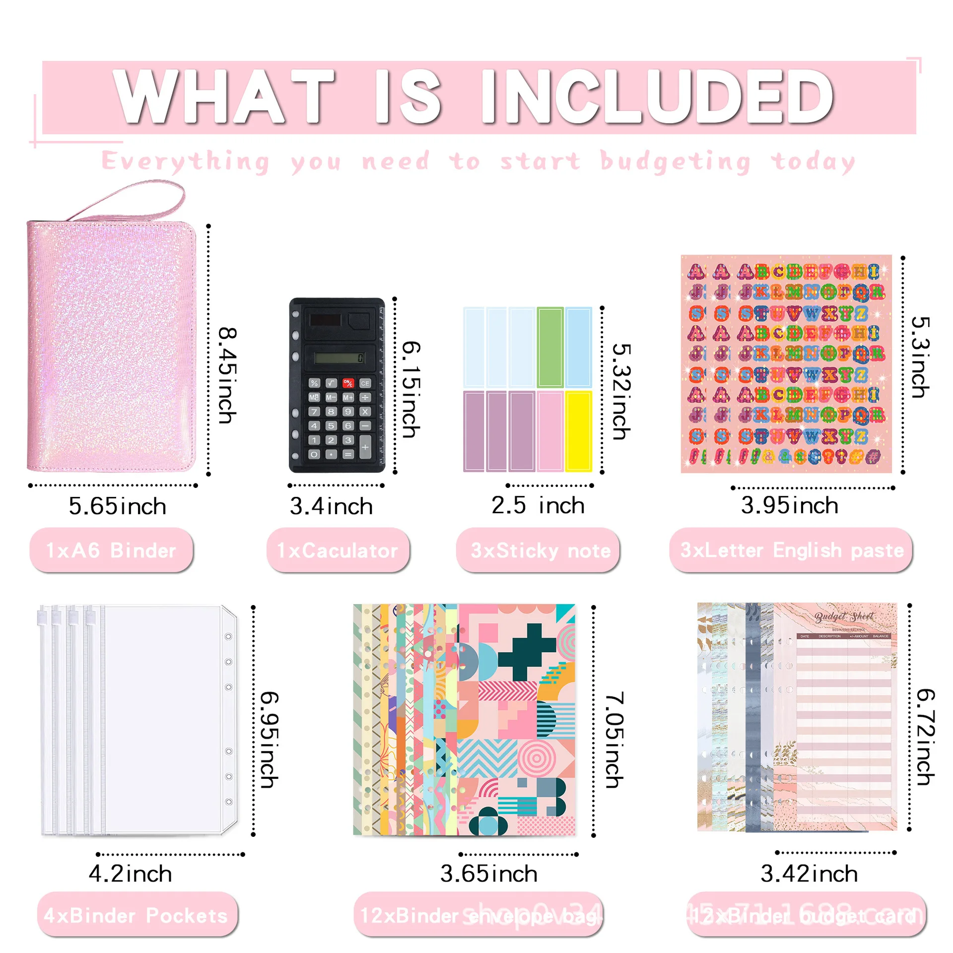 مجموعة إدارة الميزانية الكبيرة بسحاب مقاس A6 مع آلة حاسبة، وأظرف بسحاب، وأظرف نقدية لوضع الميزانية، وملصقات A6 باللون البني