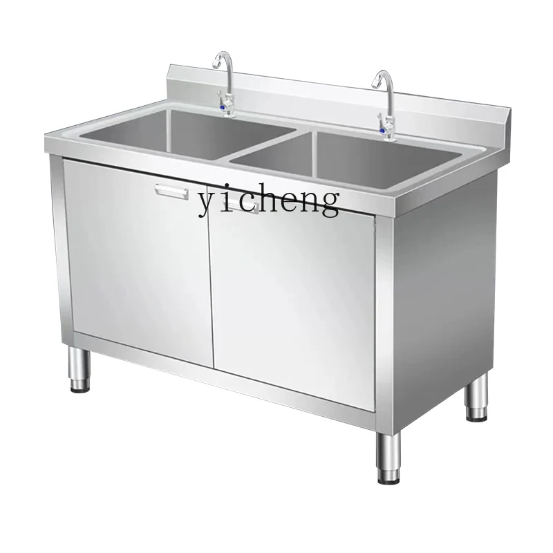 ZC Commercial 304 Stainless Steel Sink Cabinet Integrated Pool Workbench Kitchen Hand Washing Sink