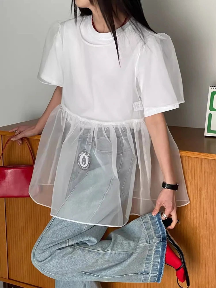 Liangliang Summer New Design Thin Me Cover up Women's Bubble Sve Top Layering Sle Korean Loose Fit round Ne irt