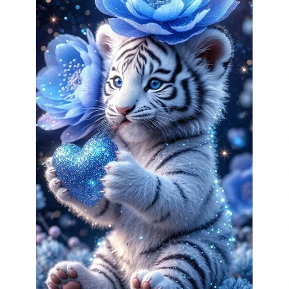 Tiger DIY Diamant-Gemälde, Blumen-Diamant-Stickerei, vollständige quadratische und runde Diamant-Mosaik-Kunst, Dekoration für Zuhause