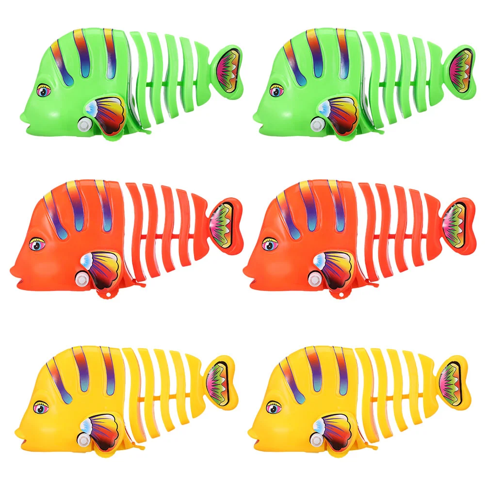 6 Pcs Toy Clockwork Rocker Fish Robot Pet Cartoon Plastic Toys Swinging Bathing Child