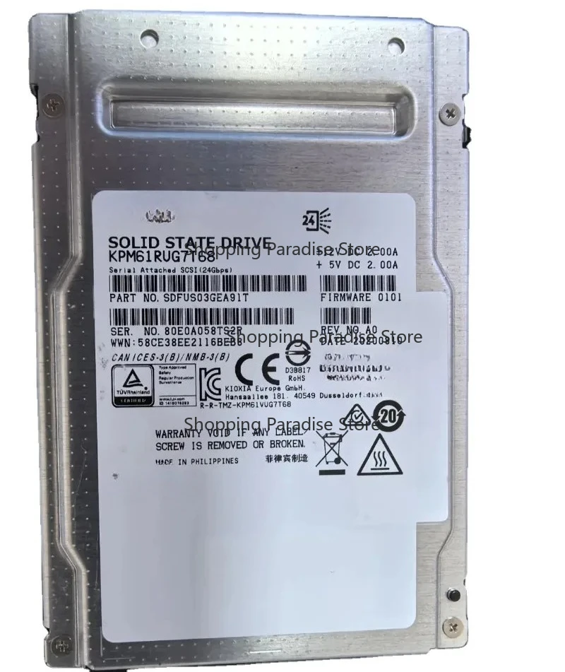 KPM61RUG7T68 7,68 TB 2,5 polegadas SAS 24G SSD Armazenamento de alta velocidade SDFUS03GEA91T para servidor e soluções de armazenamento