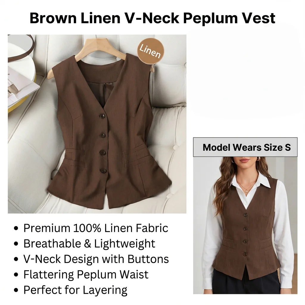 Premium-Design-Weste mit Faux-Taschen für Frühling, Sommer und Herbst, elegante, einzigartige ärmellose Weste mit verstellbarer Schnalle am Rücken, Ver – Detail 3
