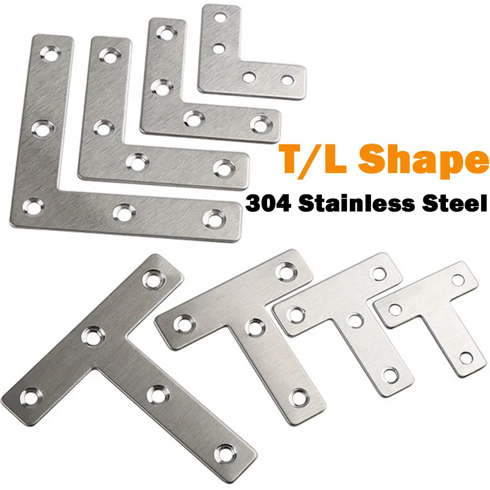 2Pcs 304 Stainless Steel Flat Repair Bracket 40~120mm T Shape L Shape Angle Corner Braces Brackets