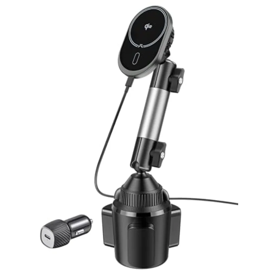 

for Magsafe Car Mount Charger QI2 15W Wireless Fast Charging Cup Holder Phone Charger - Dual Cooling System Aluminum Alloy Tri-