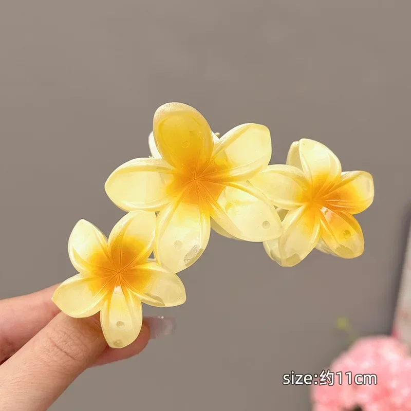 3ps Seaside Summer Flower Hairpin Beach Vacation Back Head Grab Hair Clips Large Shark Clip Plumeria Headwear Hair Accessories image 5