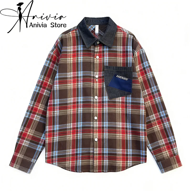 

Women's Casual Loose Grid Long Sleeve Shirt Y2K Harajuku High Street Fashion 2000S Style Retro College Style Top Shirt Clothing