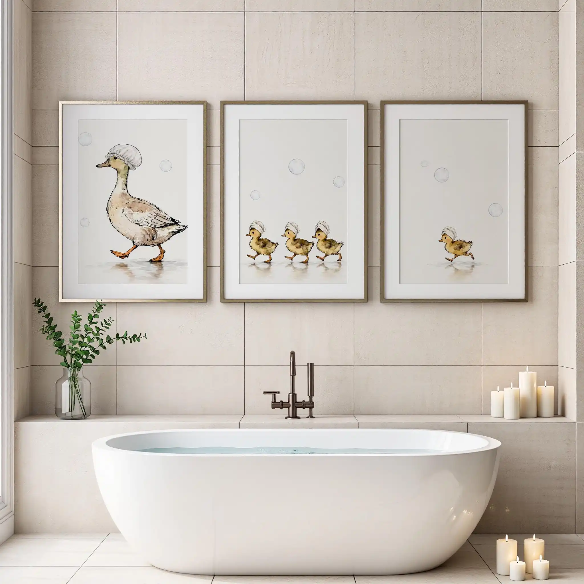 3pcs/Set Duck Bathroom Canavs Wall Art Posters - Unframed Farm Animal Bath Decor Poster Cottagecore Kids Bath Decoration Poster