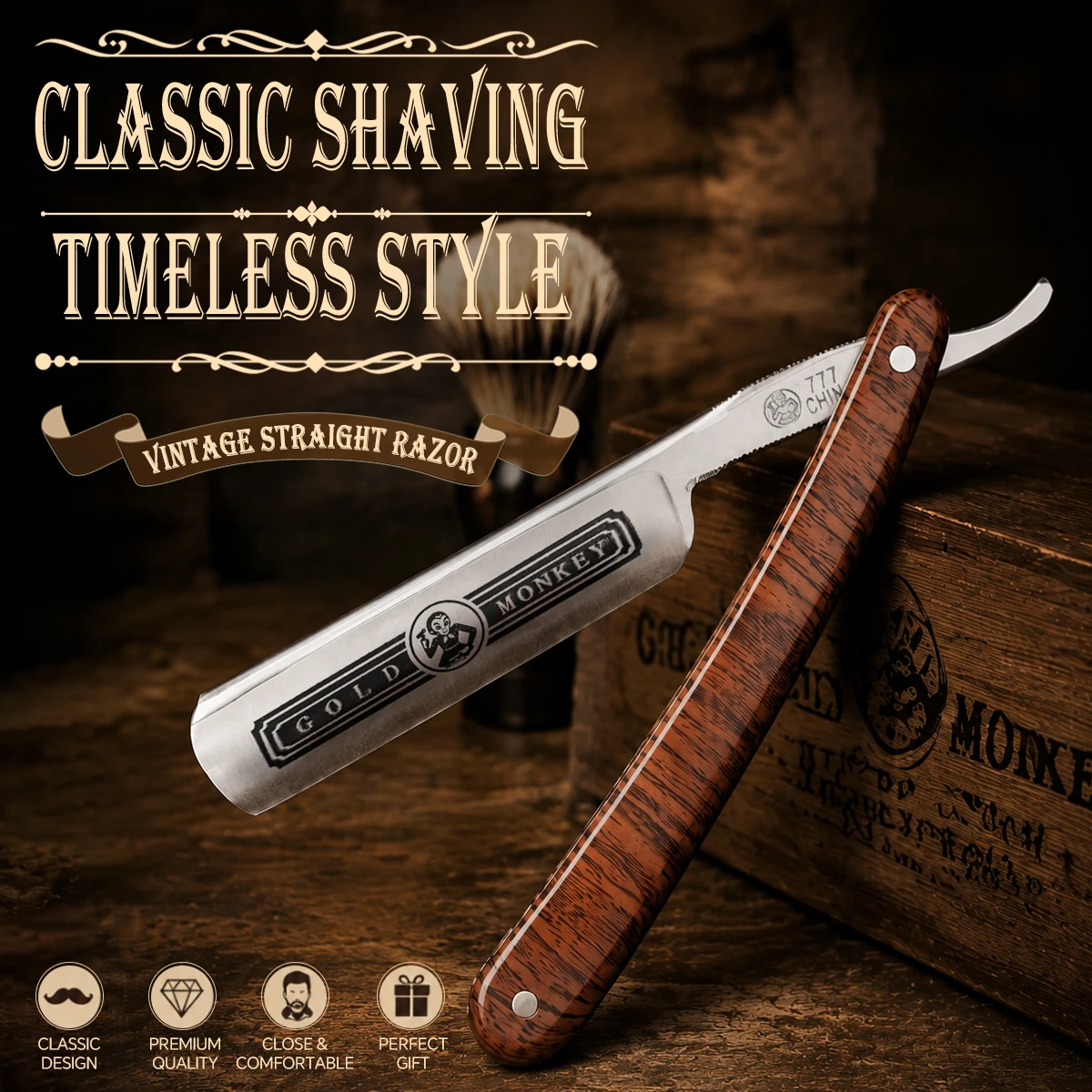 Men Manual Folding Straight Shaver Gold Dollar Classic Sharp Stainless Steel Barber Facial Hair Epilator Beard Shaving Tool