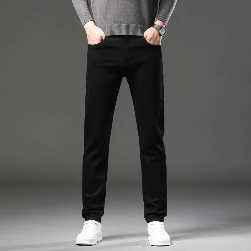 Осень 2024, новые мужские эластичные джинсы, модные корейские тонкие прямые джинсовые брюки, высококачественные деловые повседневные молодежные брюки