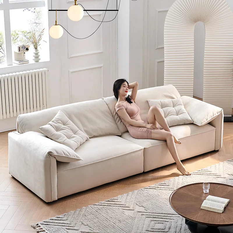 Elephant ear fabric sofa, Motu Caesar Martha living room straight row down skin matte cloth sofa