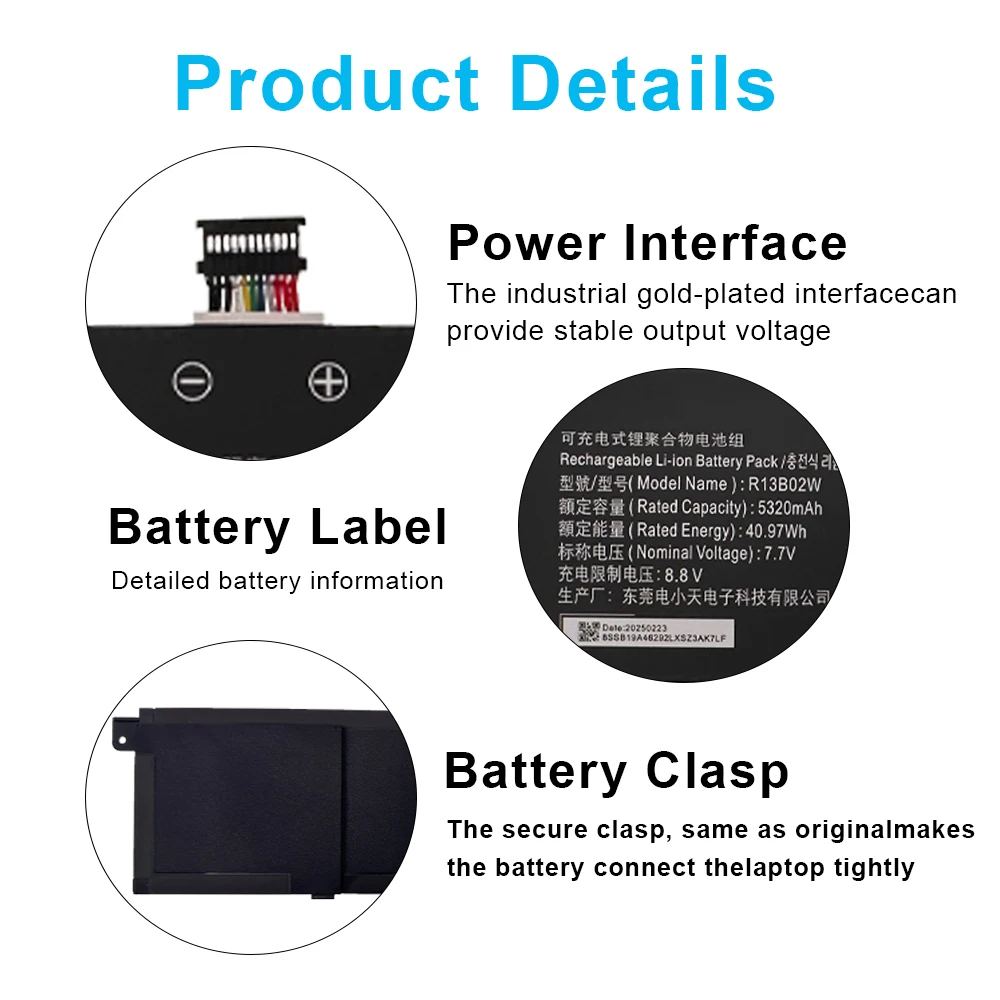 R13B02W R13B01W 7.6V 39WH 5230mAh  Laptop Battery For Xiaomi Mi Air 13.3  inch