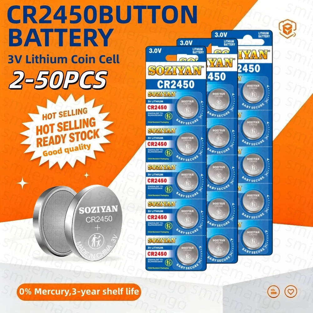 3V CR2450 Button Batteries CR2450 5029LC LM2450 DL2450 CR2450N BR2450 600mAh Lithium Cell Coin Watch Battery