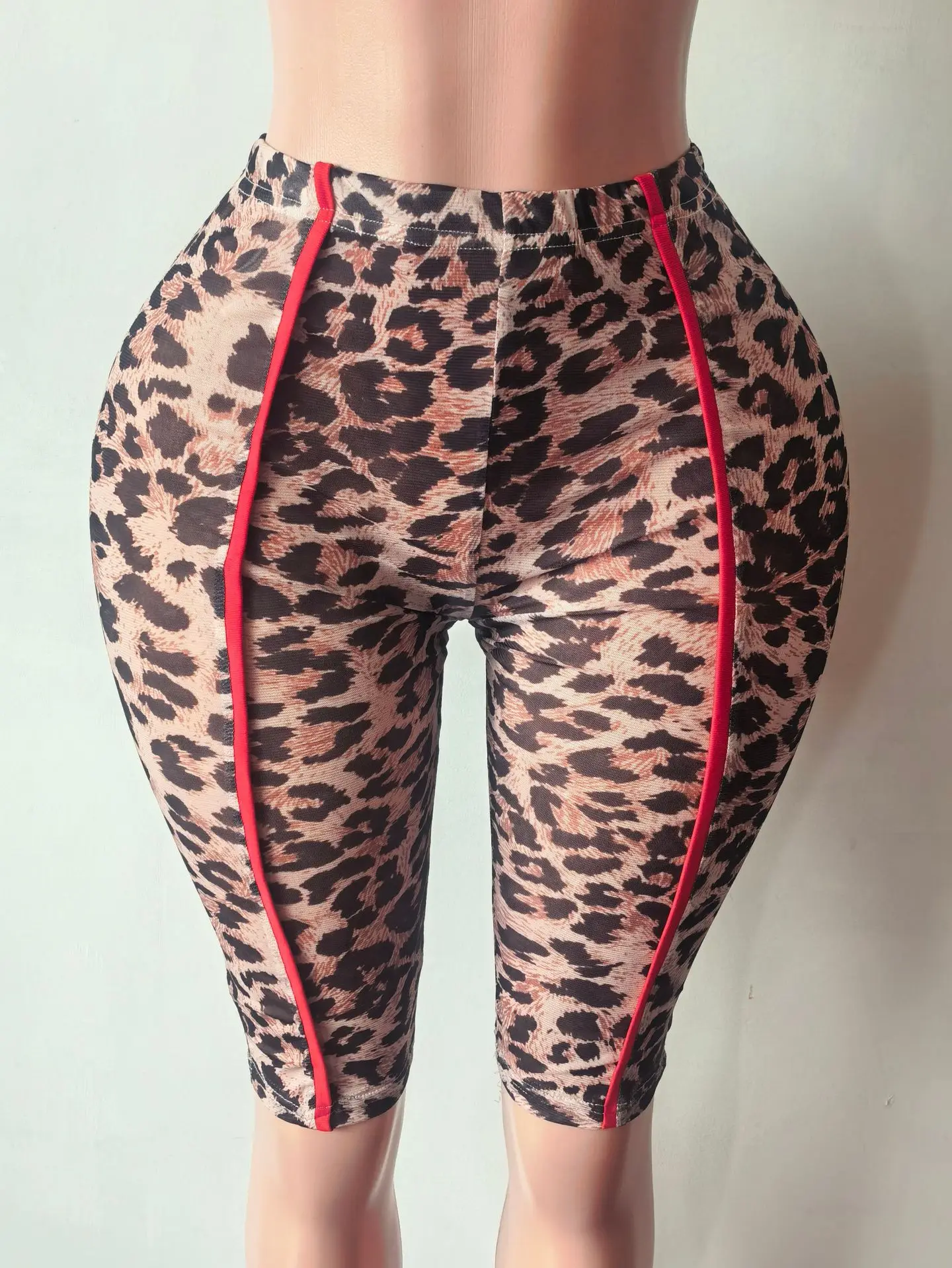 STYLISH LADY Leopard Print Mesh Capri Leggings Women Sheer High Waist Skinny Knee Length Pants Y2K Sexy Streetwear Club Outfit