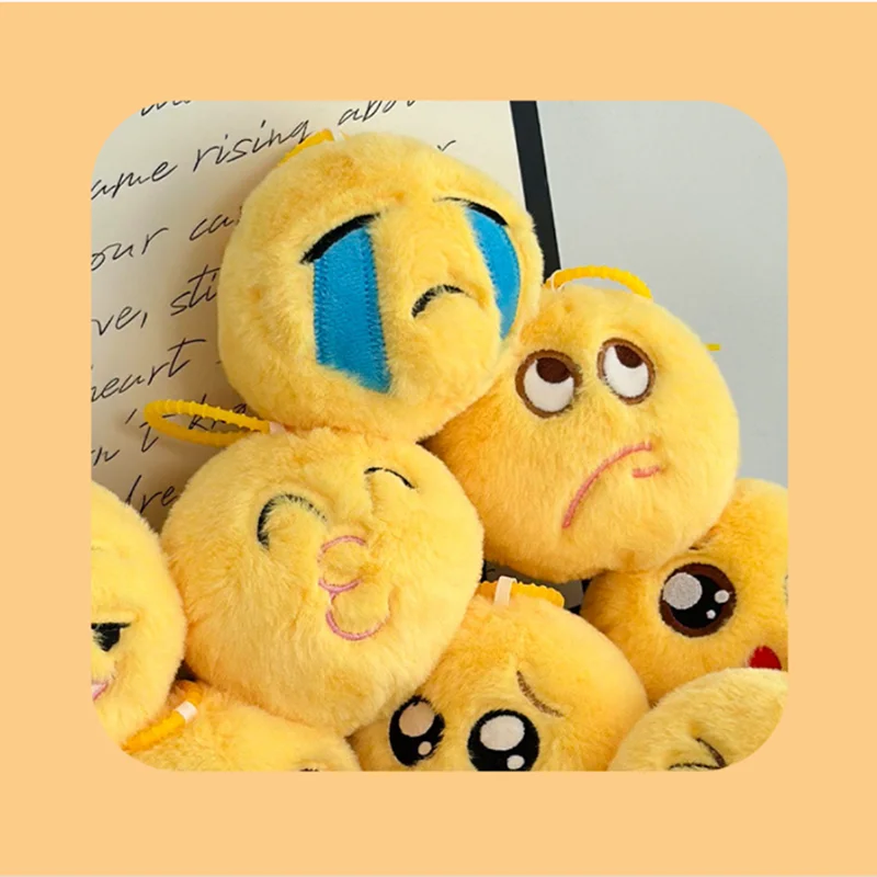 Criativo engraçado rosto emoticon pacote pingente de pelúcia chaveiro sorridente chorando rosto triste boneca uma variedade de estilos de expressão aleatória
