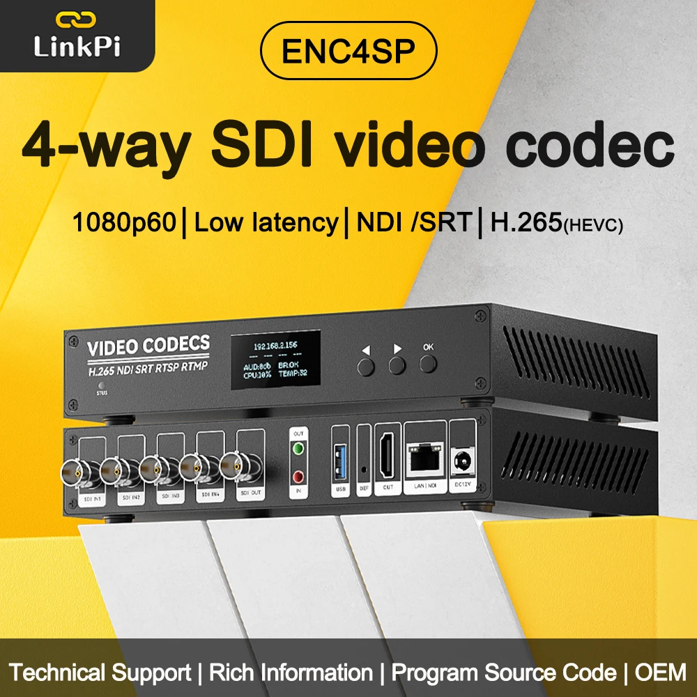 

Link Pi ENC4SP 4-channel SDI Encoder 4K Decoder SRT NDI rtmp Multi-protocol Live Streaming Low latency ARM Cortex A53 Quad Core