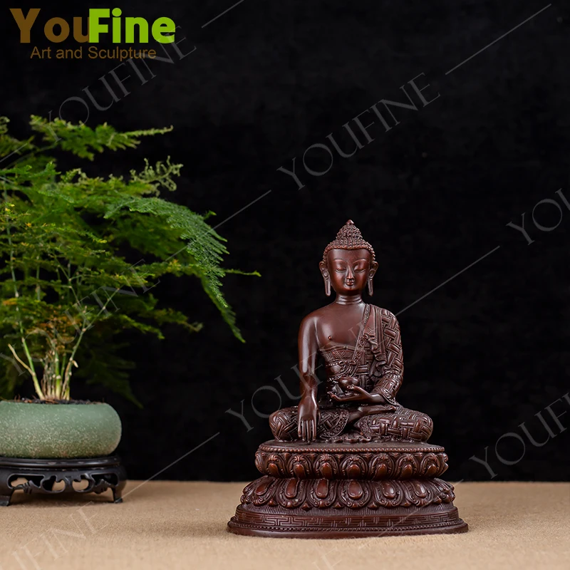 25cm Bronze Buddha Statue Handmade Shakyamuni Buddha Bronze Sculpture Buddhism Seated Meditation Statues For Home Decor Ornament