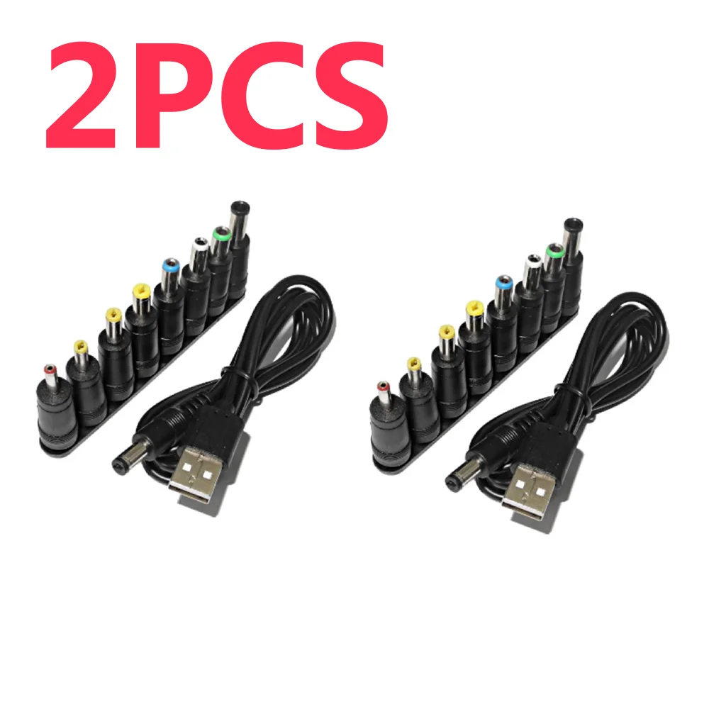 2/1PCS Universal USB To DC 5.5*2.1mm Power Cable 5V Charging Cord With 8 Interchangeable Connectors For CCTV Camera TV Box Speak