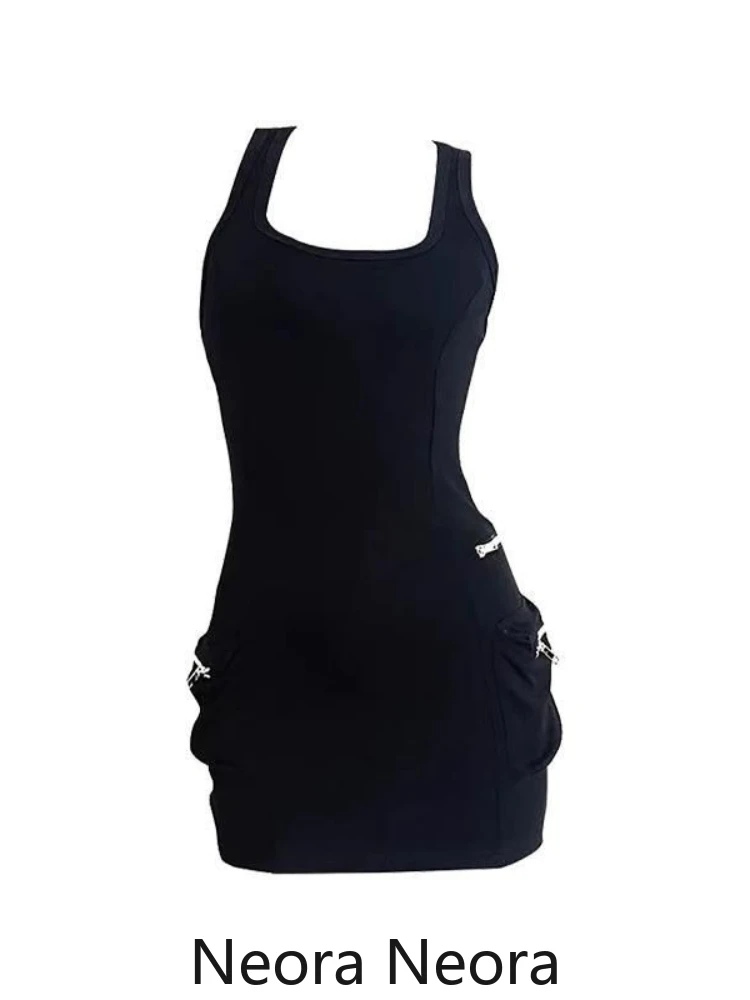 美的セクシーな夏の新しいスキニードレスハイストリートホットガールスリングスリムオフショルダードレス女性ヴィンテージ Y2k 黒シースドレス