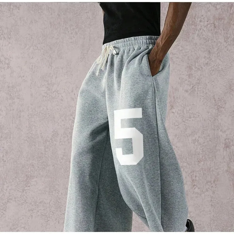 

Men's Street Style Number Seal Pattern Print Drawstring Waist Casual Sports Pants Loose Jogging Pants Autumn Winter Streetwear