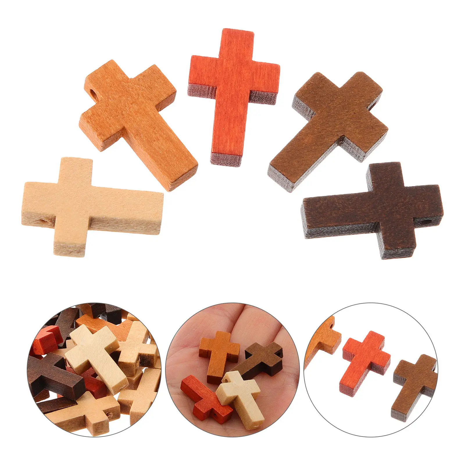 

50Pcs Wood Cross Pendants Mini Charms for Jewelry Making DIY Necklace Bracelet Earring Craft Accessories Crosses for Crafts