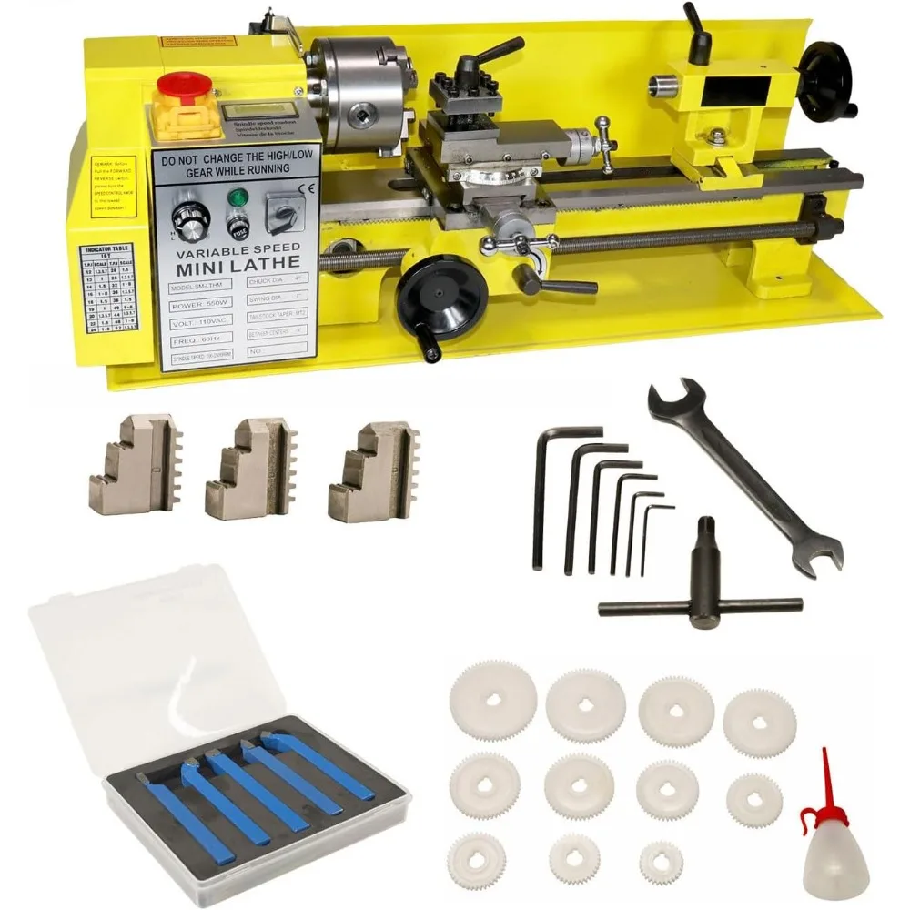 

7 x 14 Precision Bench Top Mini Metal Milling Lathe Variable Speed 2500 RPM & Digital Readout with 5 pc. Cutter Kit