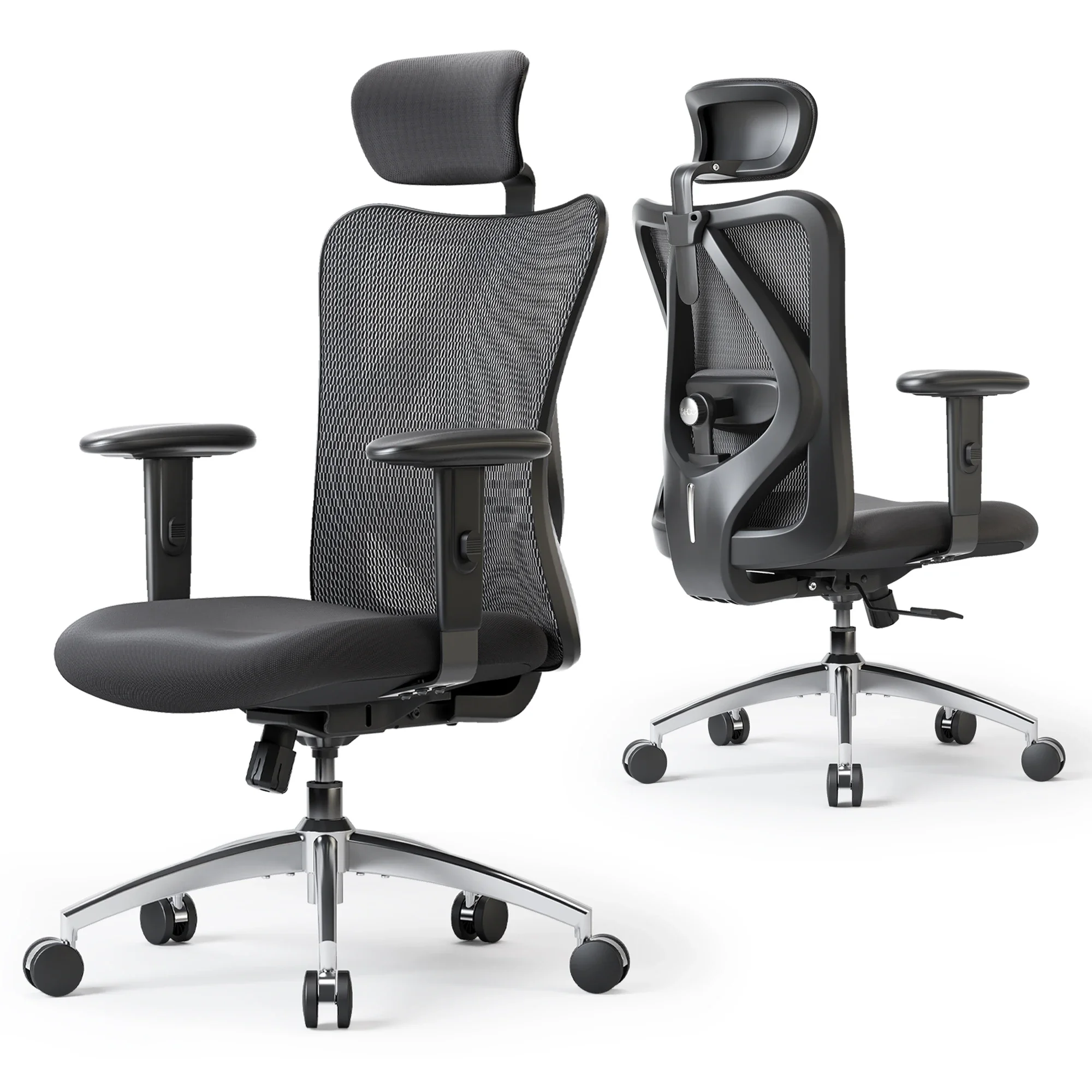 Silla de oficina ergonómica M18 para personas mayores y altas, reposacabezas ajustable, reposabrazos 2D, soporte Lumbar, ruedas de PU, función giratoria