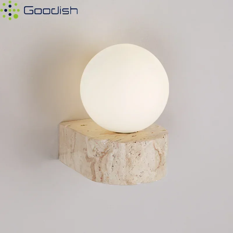 Medieval Bauhaus Retro Natural Stone Wooden Indoor Creative Lustre Lights LED Wall Lamps for Bedroom Home Decoration Chandeliers