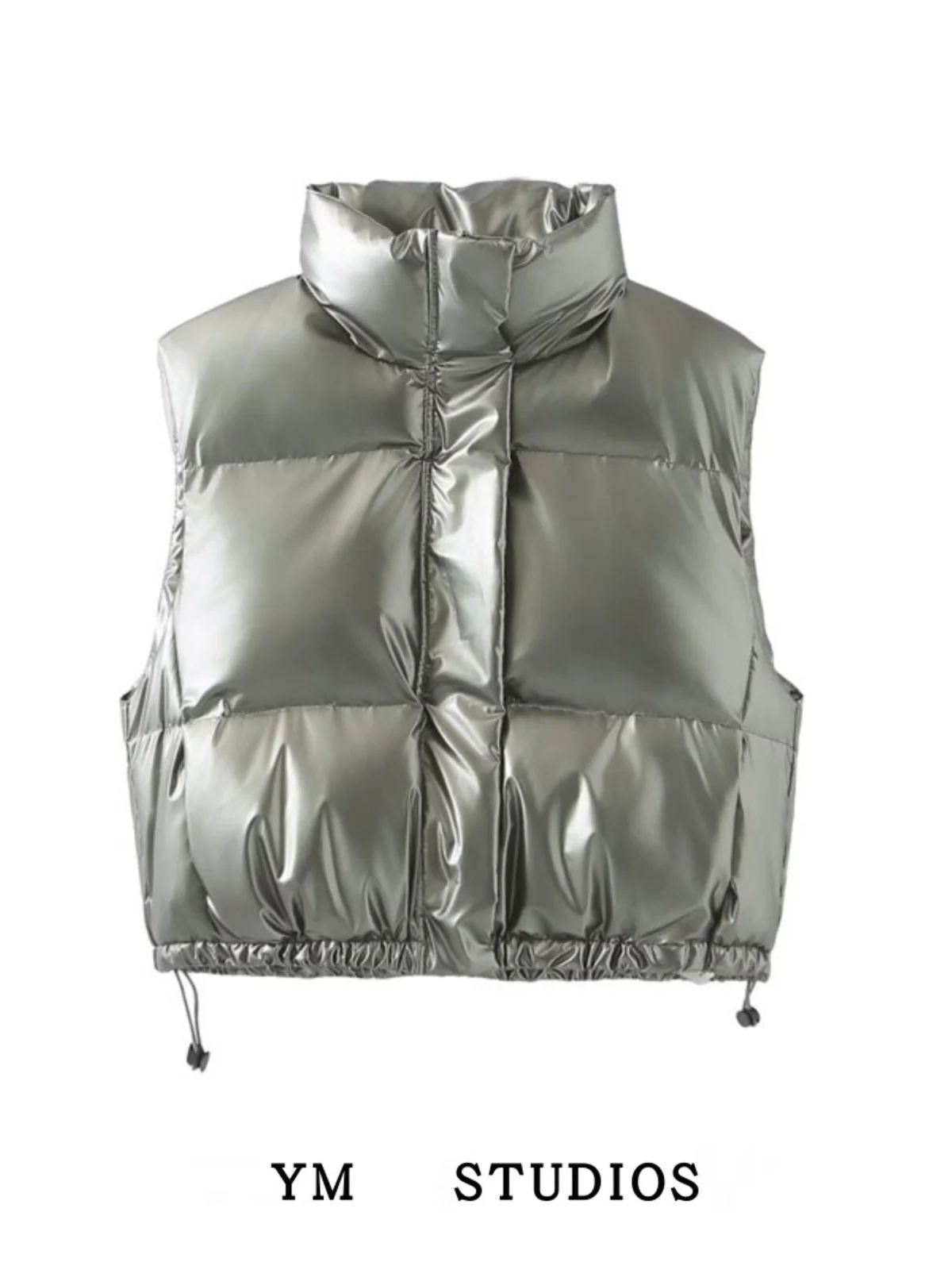 

Women's Zipper Svel Metal Tech Fabric Jaet Street Sle Stand Collar Small Cotton Coat down Outerwear Vest