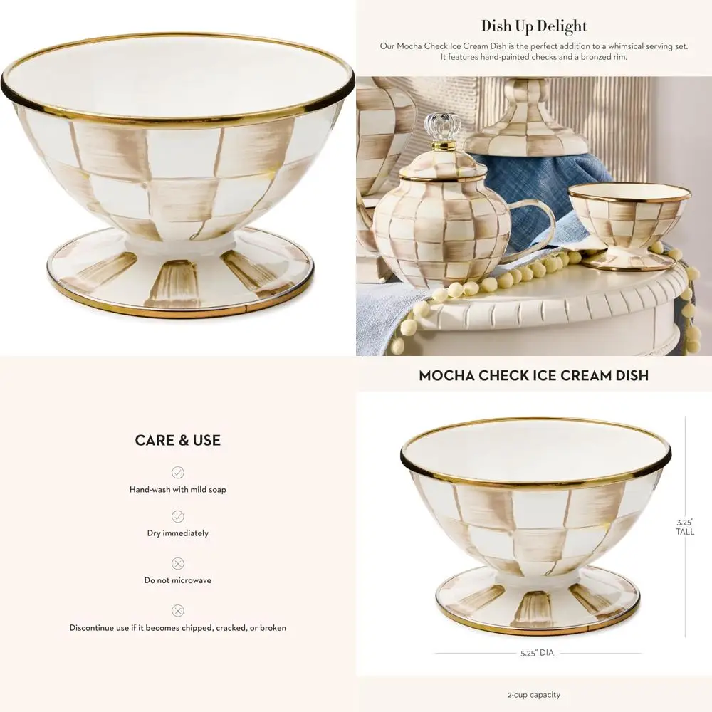 

Эмалированные сервировочные миски для мороженого, емкость 2 чашки, коричнево-белый узор в клетку мокко для развлекательных гостей