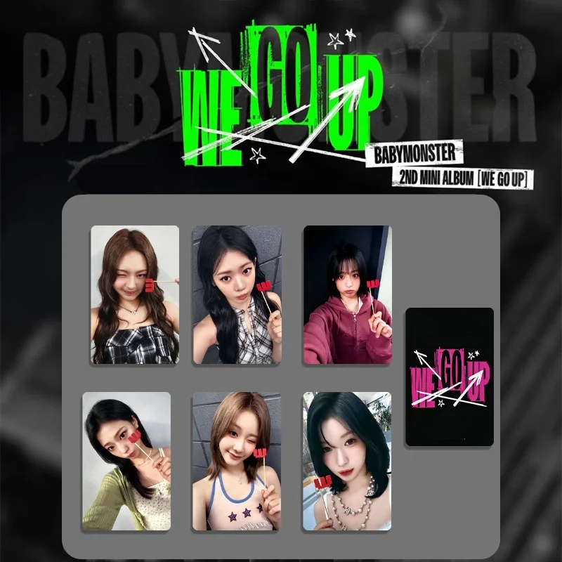 Kpop babymonster we go up álbum especial photocard de alta qualidade brilhante dupla face impressão lomo cartão ahyeon ruka asa fãs presentes