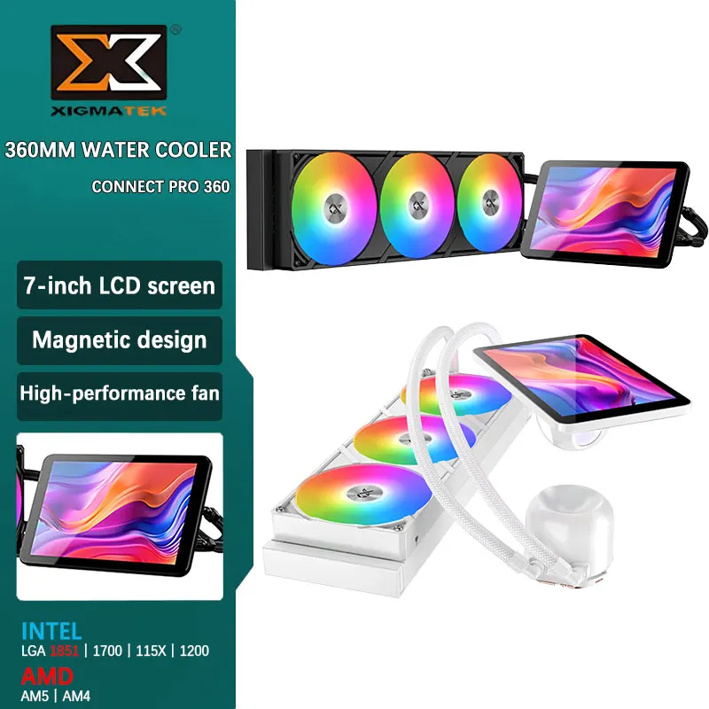 

XIGMATEK Connect Pro 360 All-in-one 7-inch screen display ARGB light integrated fan Magnetic LCD screen support LGA1851 AMD AM5