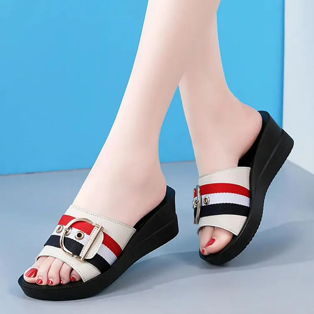 Fashion 5CM High Heel Wedges Sandals For Women 2024Summer Platform Peep Toe Beach Slippers All-match Casual Slip On Shoes Slides