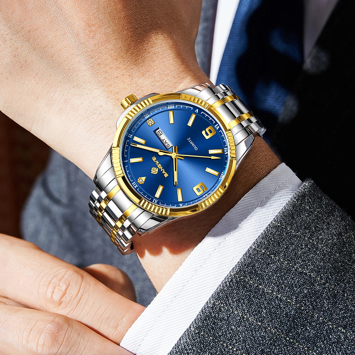 

Bangwei Fashion Man Watch Waterproof Luminous Date Week Luxury Men Watch Sports Male Clock Stainless Steel Quartz Men's Watches