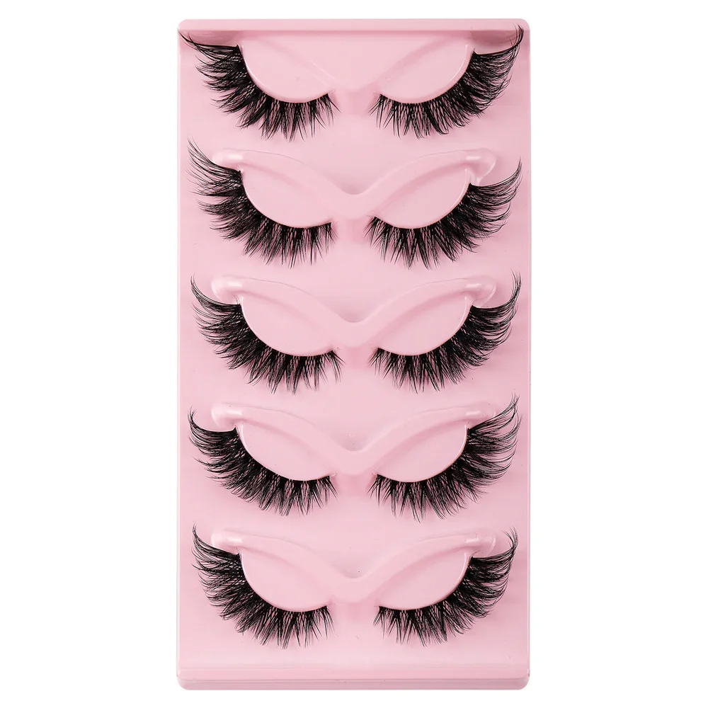 5 Pairs 3D Cat Eye Lashes Fox Eye Fluffy Soft Natural Mink False Eyelashes Faux Makeup Fake Eyelash Manga Lashes