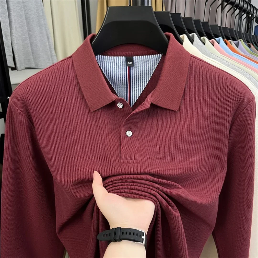 100 % reine Baumwolle, hochwertige Marke, Herren-Polohemd mit langen Ärmeln, Herbst-/Winterkollektion, modisches, luxuriöses Golfoberteil mit Stickerei, lässiges T-Shirt. – Detail 10
