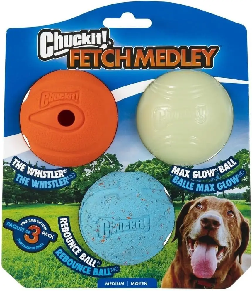 Chuckit Fetch Medley Dog Ball Dog Toys, Pack of 3