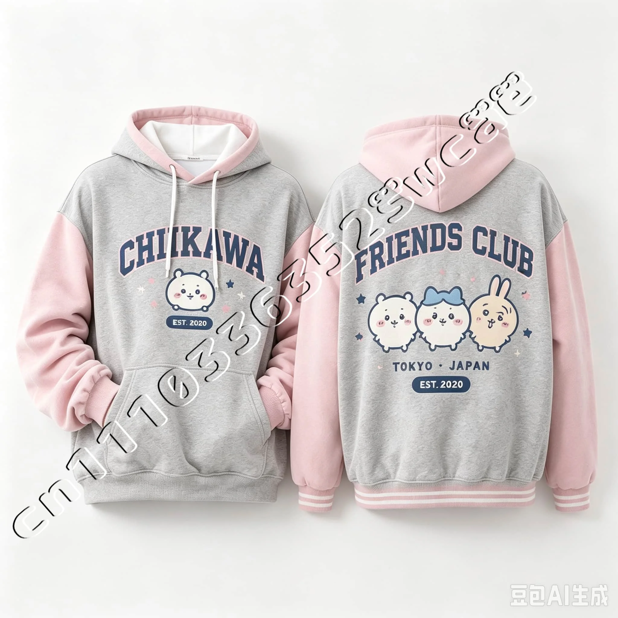 Neuer Chiikawa American Retro Color Block Pullover Hoodie, mehrfarbig, mit niedlichem Cartoon-Print, für Paare und beste Freunde, passend für die ganze Familie – Detail 5