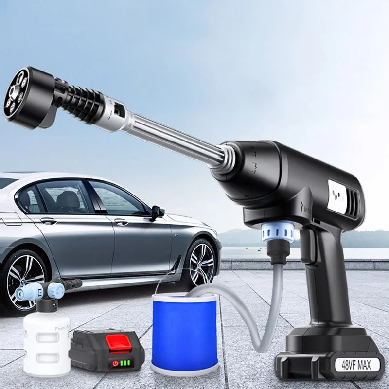 Cordless Car Wash 150-600W 24V 48Vf Strong Power Portable High Pressure Water Pump Foam Launcher Cleaning Car Equipment