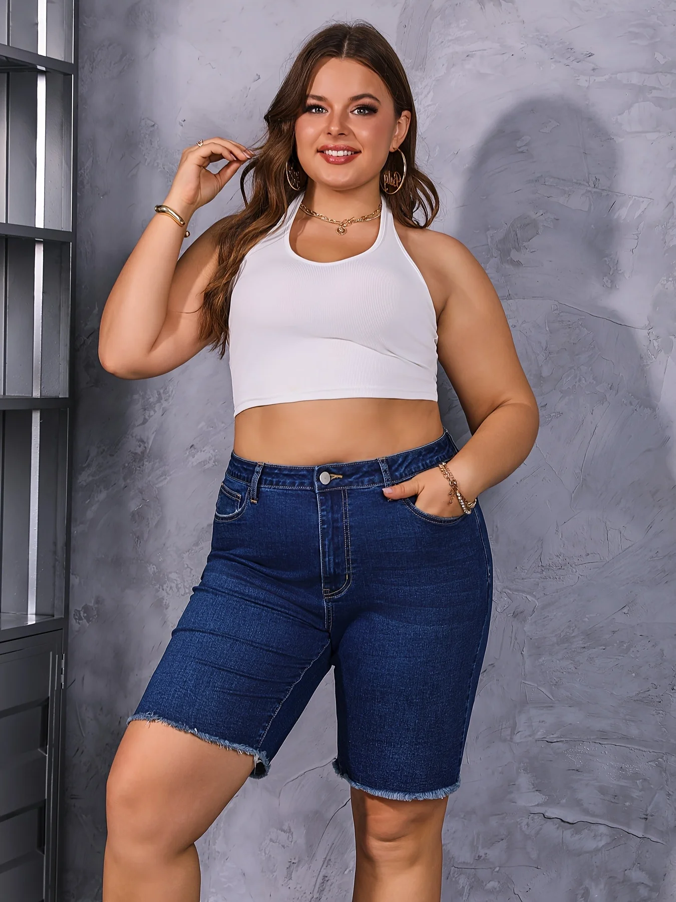 DenimColab новые женские модные джинсовые шорты с грубыми краями, короткие прямые брюки с высокой талией, женские однотонные уличные узкие джинсовые шорты
