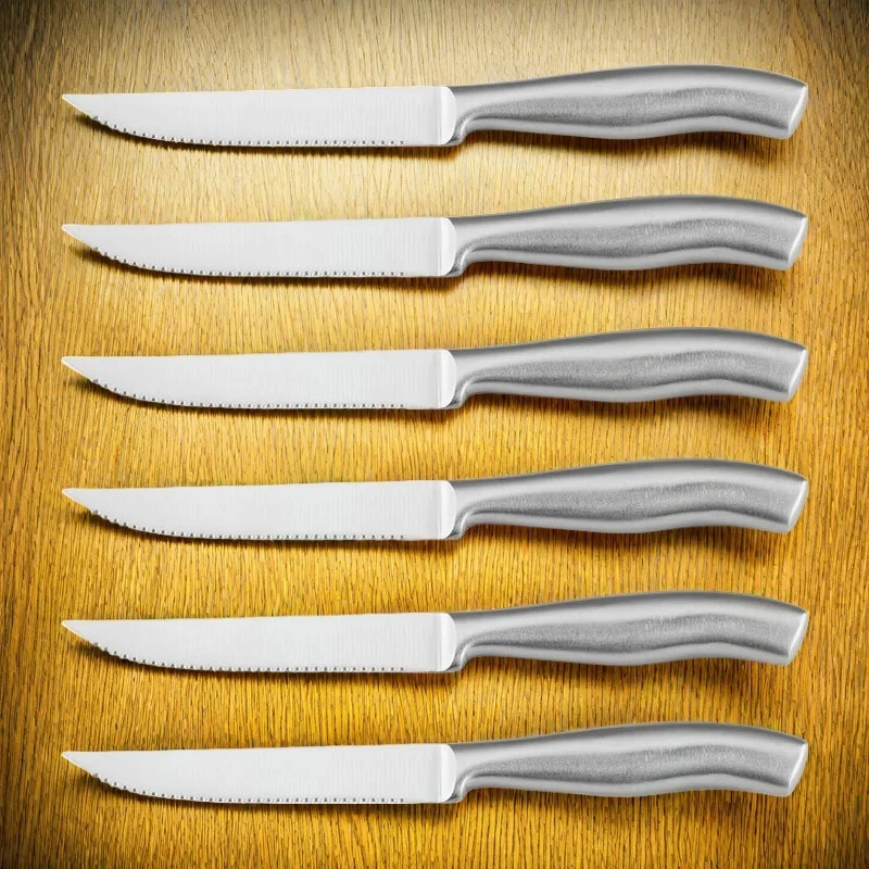 Cuchillo para carne con mango hueco de acero inoxidable, cuchillo para cena con mango sin costuras, cuchillo para cena afilado, cortador de carne, juego de vajilla, 4/6/8 Uds.