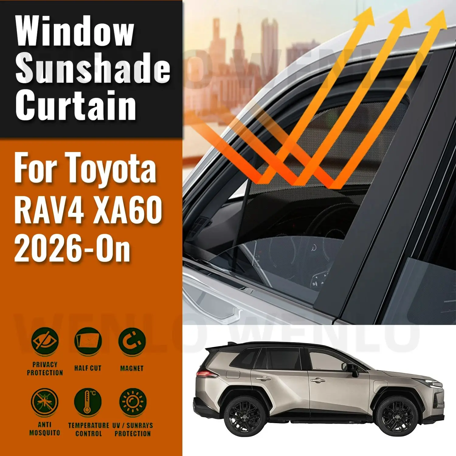 トヨタ-rav4-xa60-2026-rav-4用カスタム磁気式カーサンシェードシールド、フロントガラスフレームカーテン、リアサイドウィンドウサンシェード