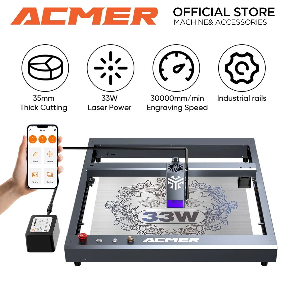 ACMER P2 33W Laser Engraver 180W Electrical Power APP Laser Cutting Machine For Wood Panel Acrylic Woodworking Engraving Machine