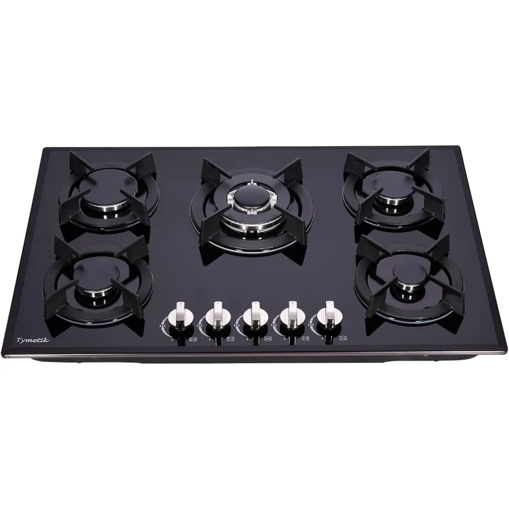 موقد غاز 30 بوصة، موقد غاز مدمج من الزجاج المقسى 5 شعلات عالية الكفاءة موقد غاز علوي البروبان/الغاز الطبيعي