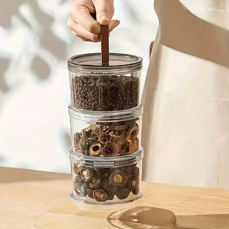 Three-Layer Round Spice Storage Box,Grain Storage Jar,Pepper And Seasoning Container,Multi-Layer Sealed Preservation Box